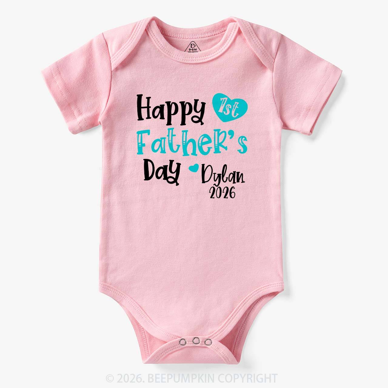 Personalized Happy 1st Father's Day Blue Bodysuit Beepumpkin