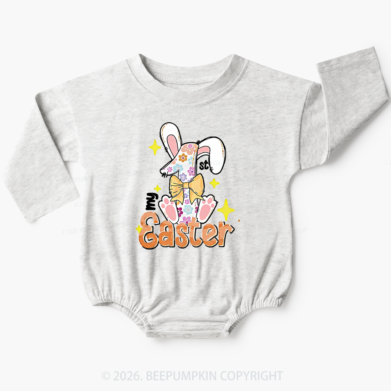 Yellow Bow Floral Bunny 1st Easter Baby Bubble Romper