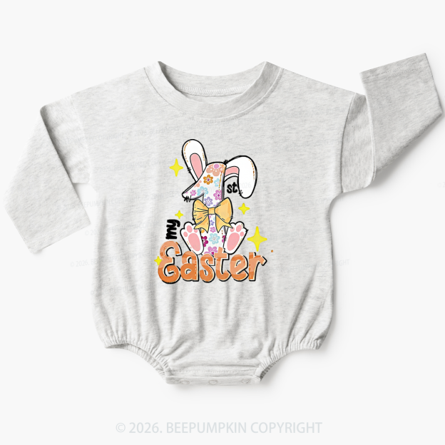 Yellow Bow Floral Bunny 1st Easter Baby Bubble Romper