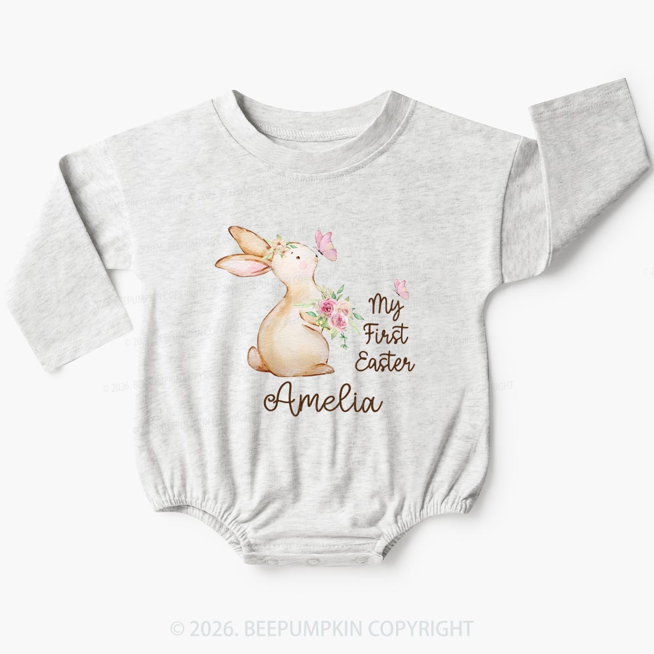 Personalized My First Easter Butterfly Kiss Bunny Baby Bubble Romper
