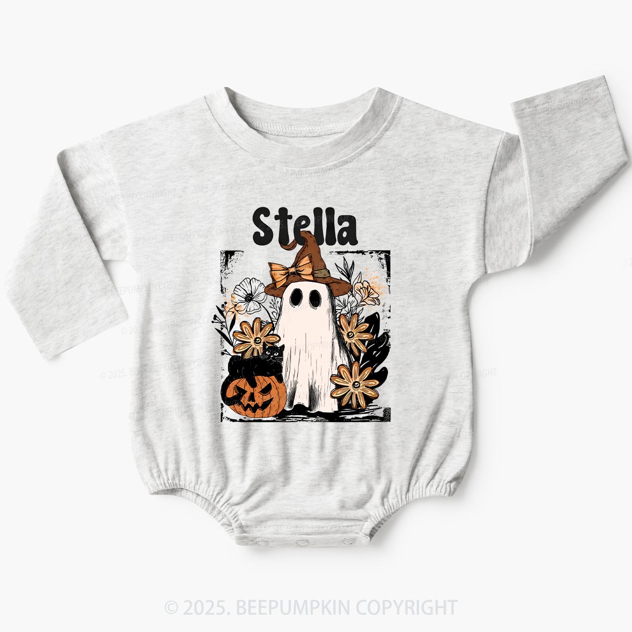 Personalized Spooky Pumpkin Baby Bubble Romper Beepumpkin