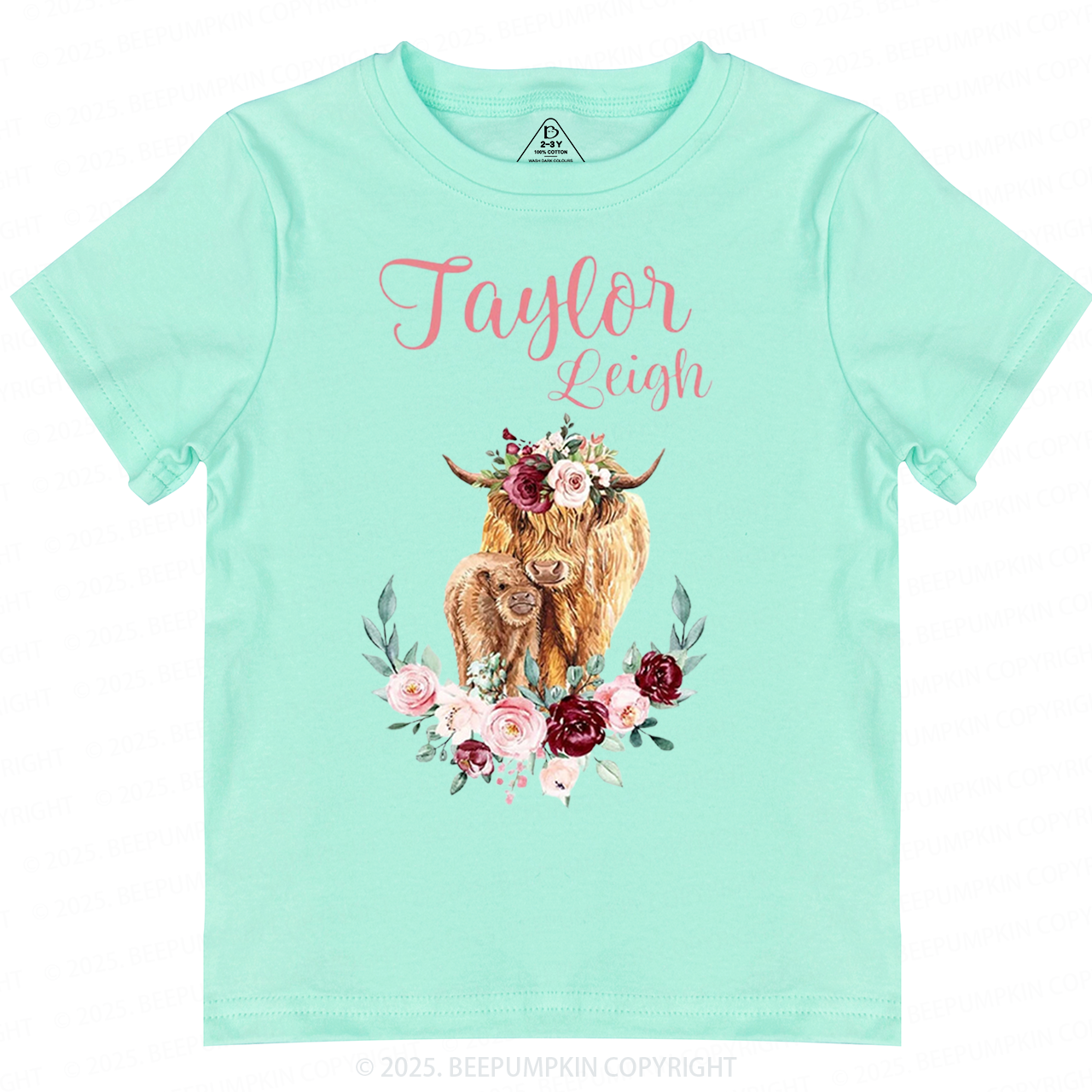 Personalized Name Highland Cow Baby Toddler&Kid's Tees Beepumpkin