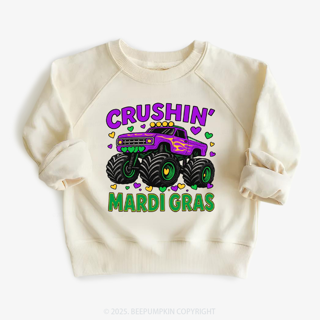 Crushin' Mardi Gras Monster Truck Kid's Sweatshirt