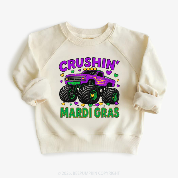Crushin' Mardi Gras Monster Truck Kid's Sweatshirt