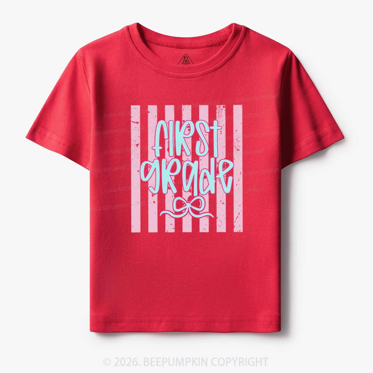 Colorful Stripes First Grade Cutie Bow Toddler&Kid's Tees
