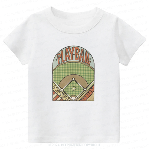 Retro Playball Baseball Field Toddler&Kids Tees 