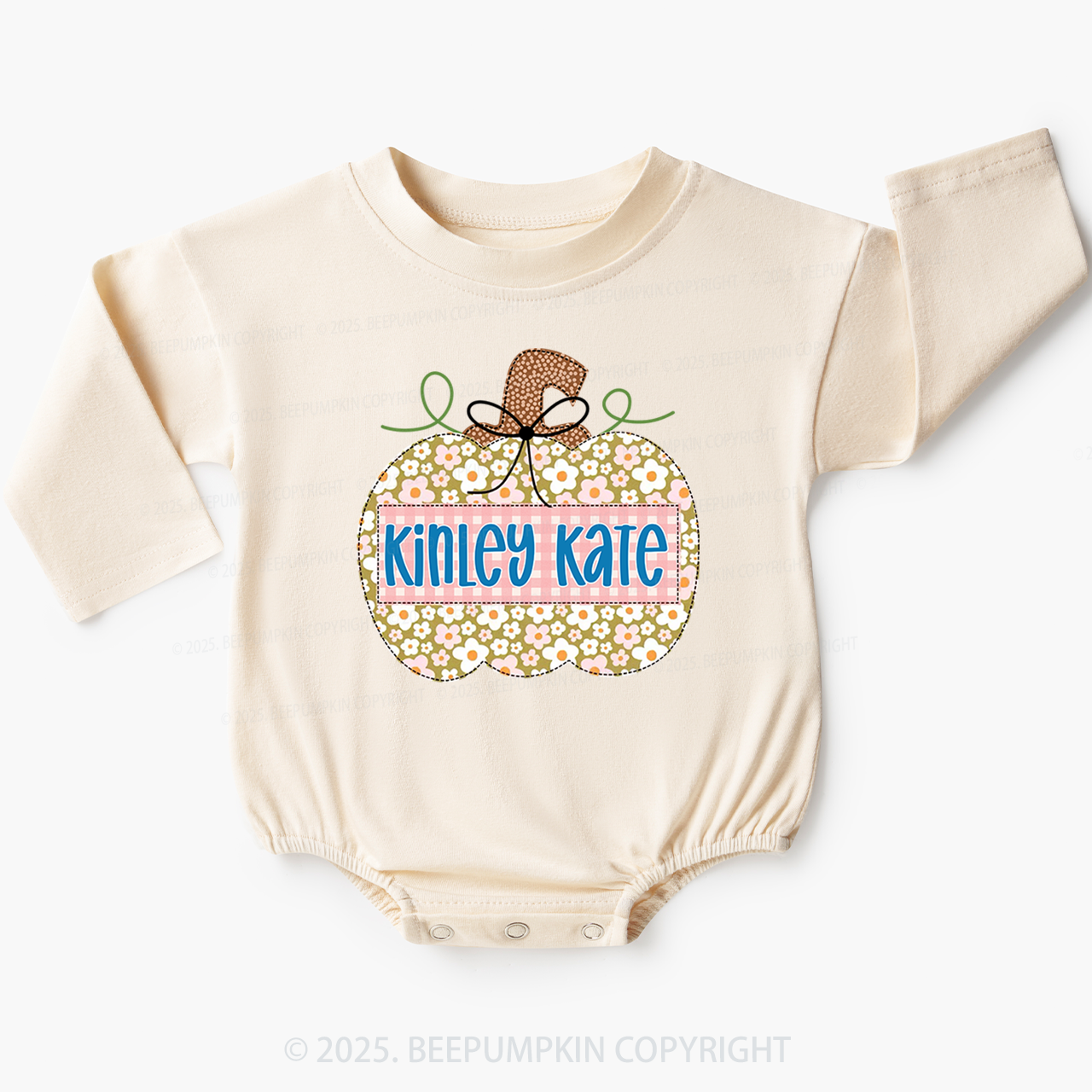 Personalized Small Flower Pumpkin Name Baby Bubble Romper Beepumpkin