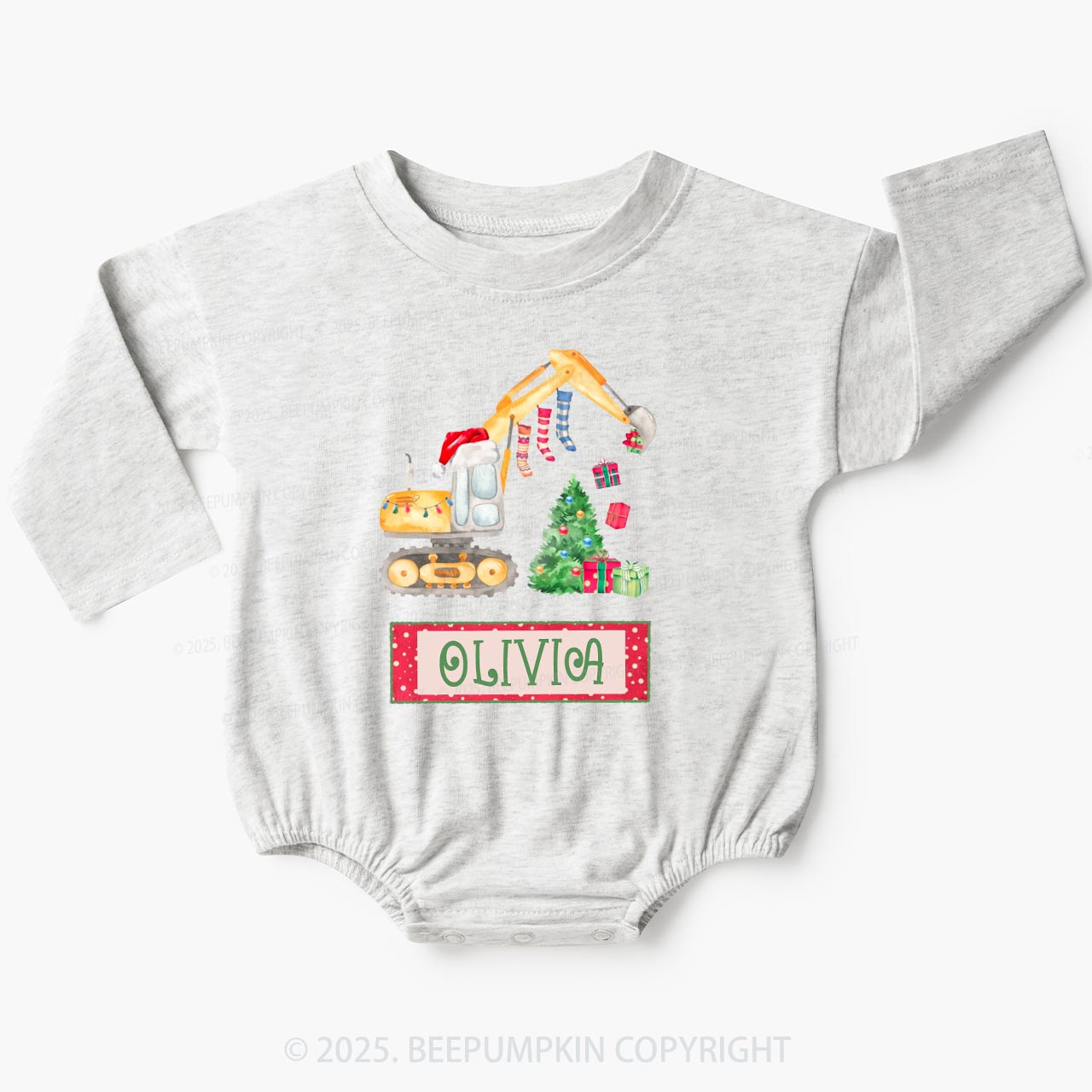 Excavator Christmas Tree Baby Bubble Romper Beepumpkin