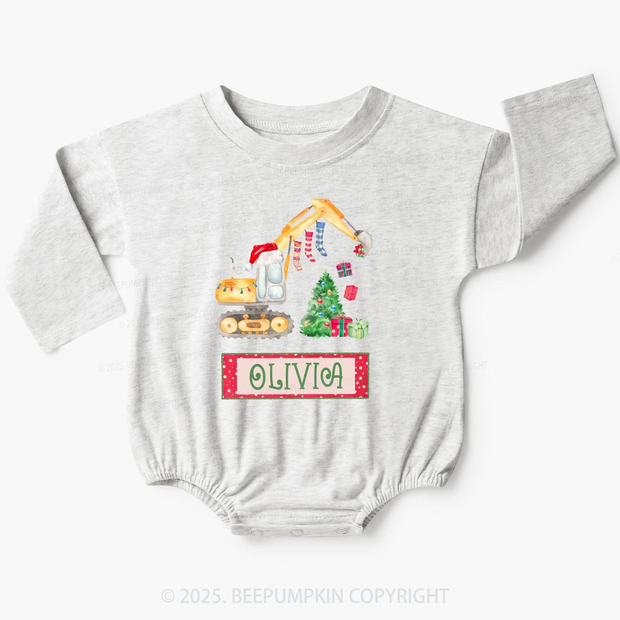 Excavator Christmas Tree Baby Bubble Romper Beepumpkin