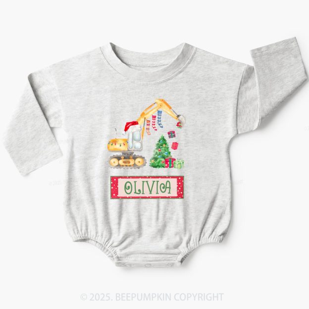 Excavator Christmas Tree Baby Bubble Romper Beepumpkin