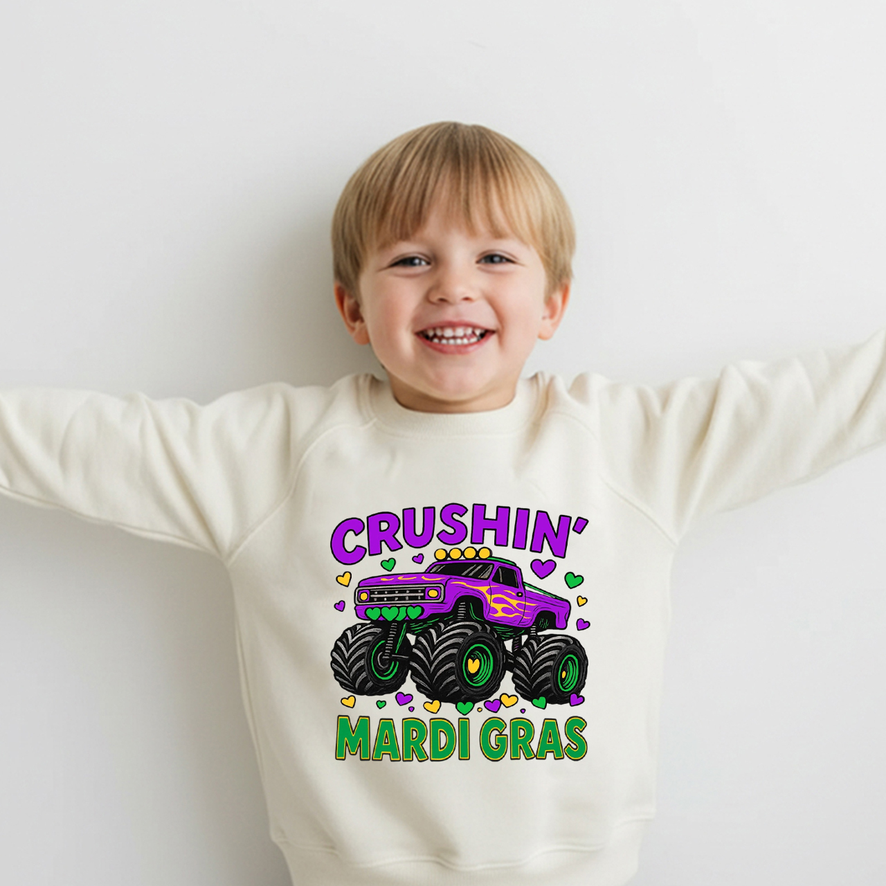 Crushin' Mardi Gras Monster Truck Kid's Sweatshirt
