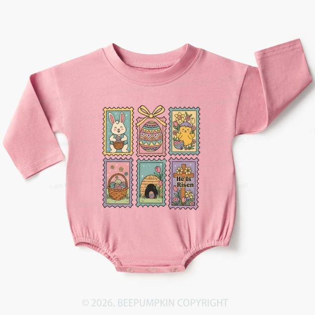 He Is Risen Easter Stam Baby Bubble Romper