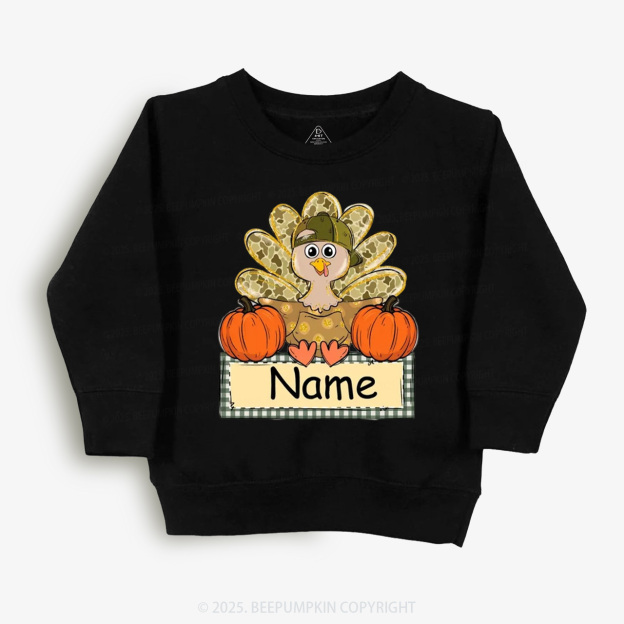 Personalized Fall Turkey Name Thanksgiving Kid's Sweatshirt
