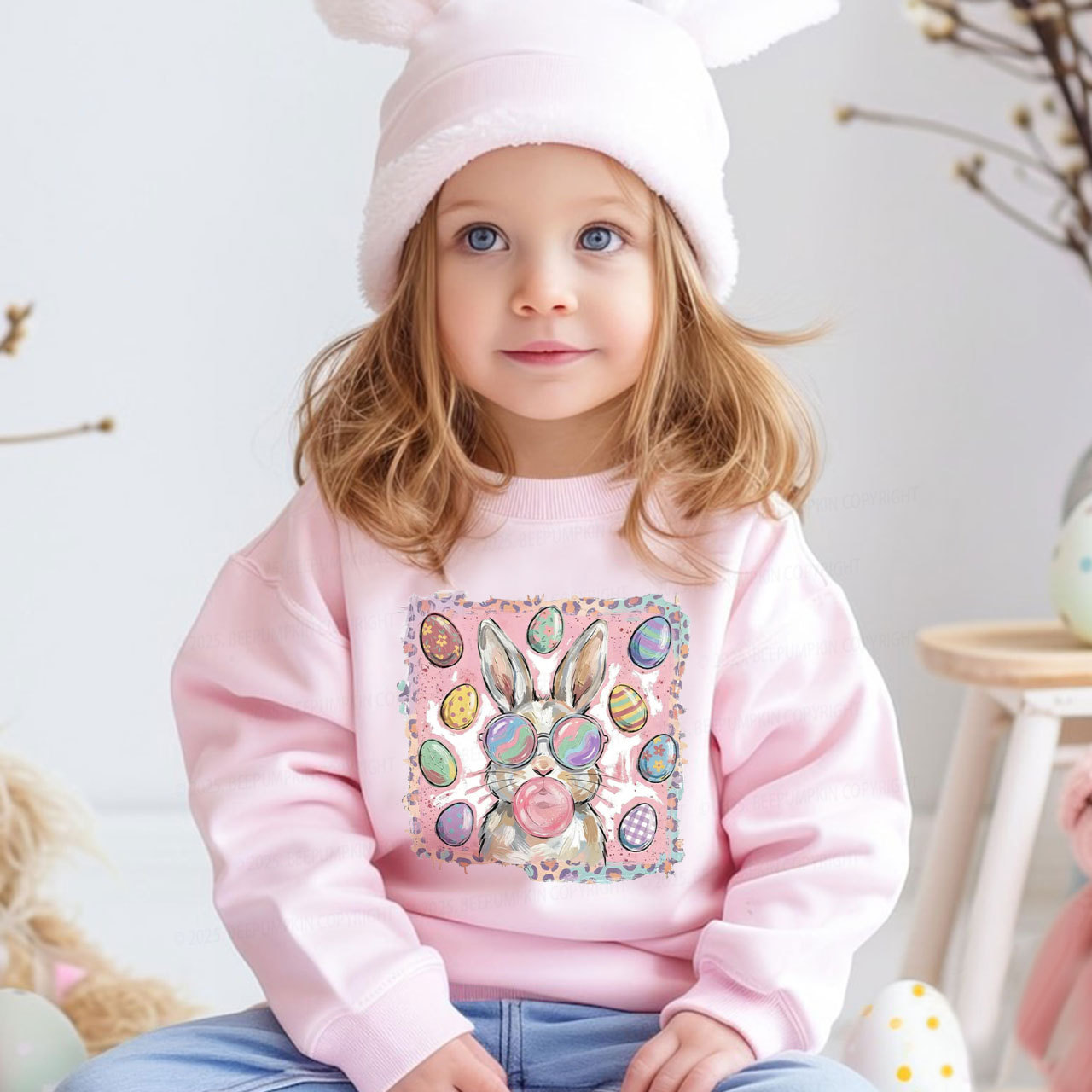 Retro Bubblegum Bunny Colorful Easter Eggs Kid's Sweatshirt