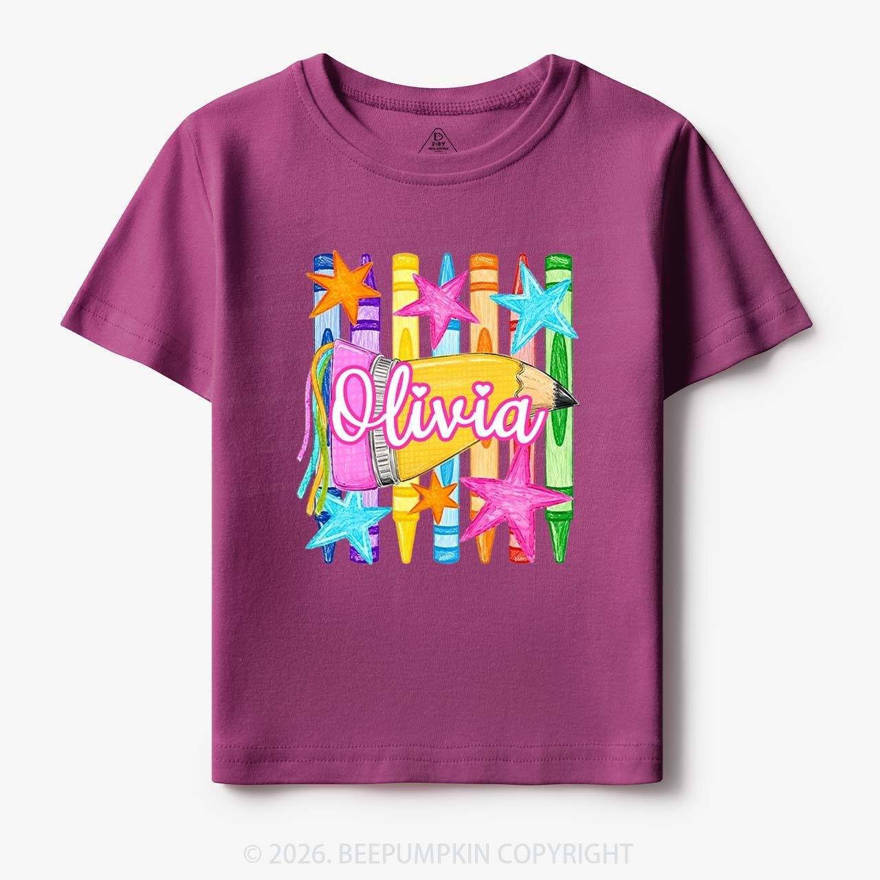 Personalized Name Striped Pencil Crayon Toddler&Kid's Tees