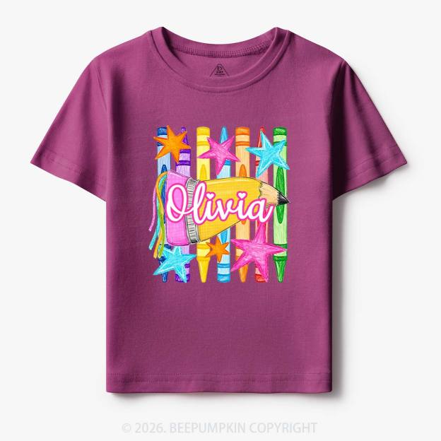 Personalized Name Striped Pencil Crayon Toddler&Kid's Tees