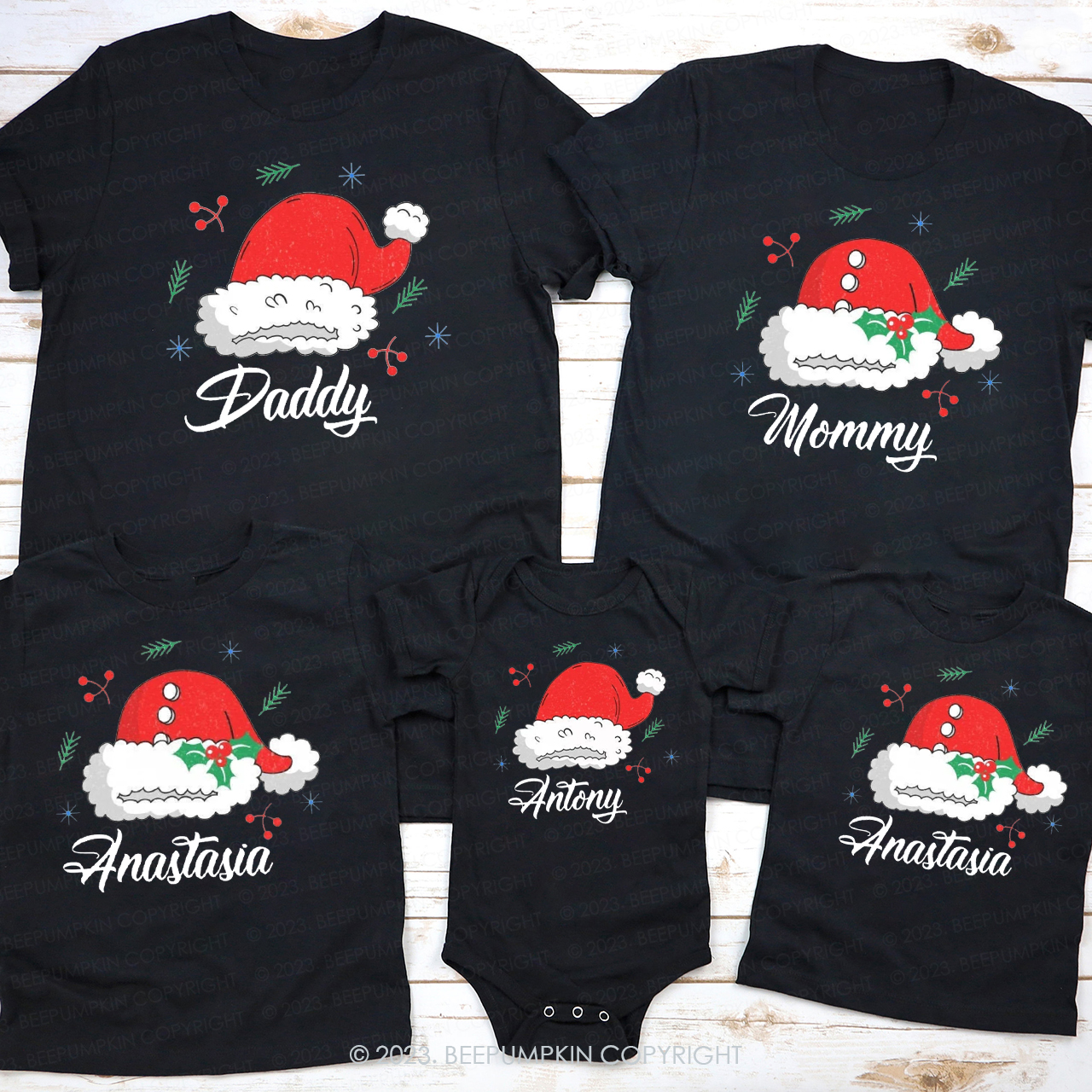 Custom Christmas Santa Claus Hat Matching Shirts Beepumpkin