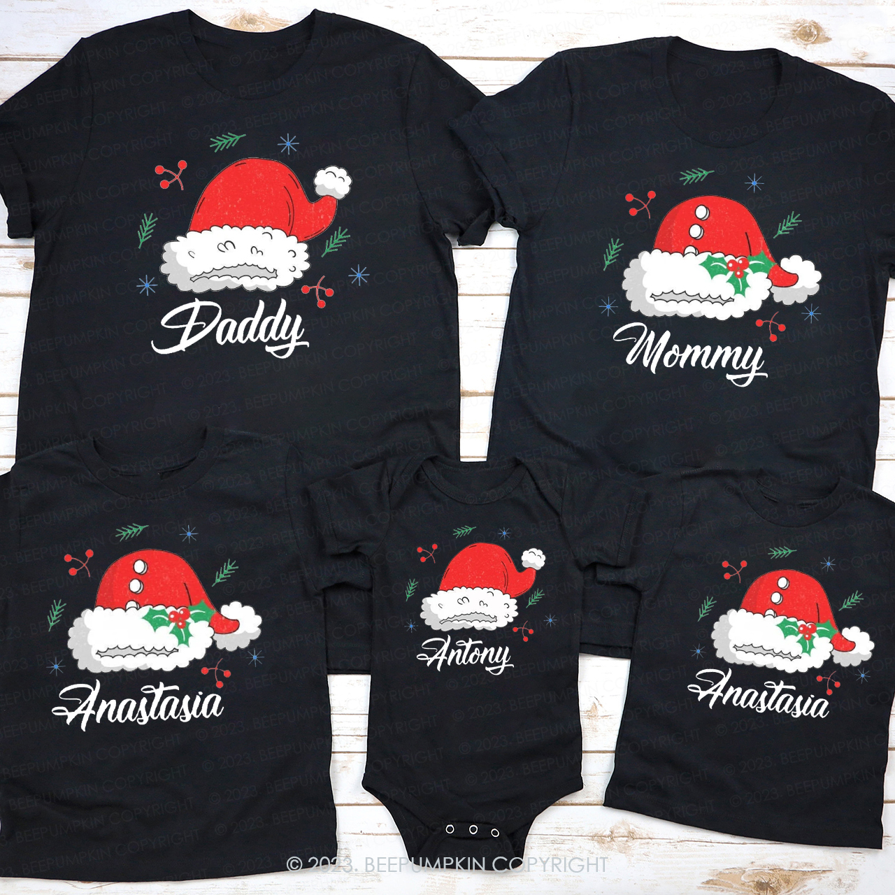 Custom Christmas Santa Claus Hat Matching Shirts Beepumpkin