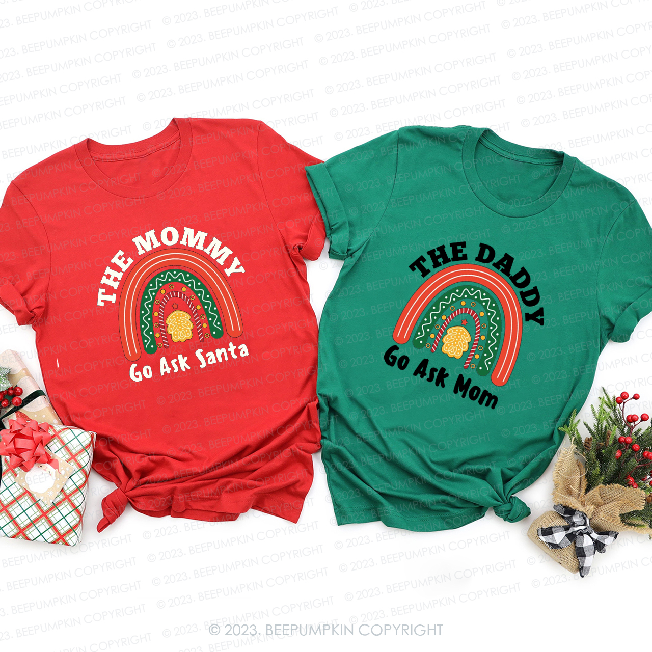 Personalized Christmas Colorful Rainbow Bridge Family Matching Shirts Beepumpkin