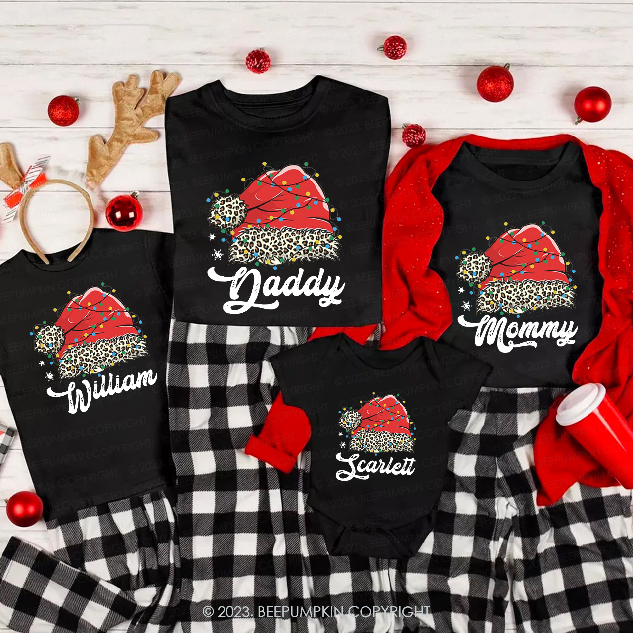Christmas Red Santa Hat Family Matching Shirts Beepumpkin