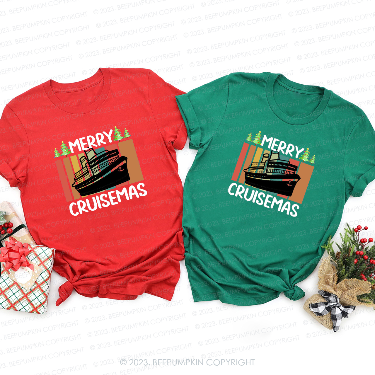 Cruise ship to Christmas Family Matching Tees Beepumpkin