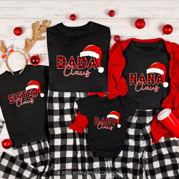 Personalized Plaid Claus Matching Family T-Shirt