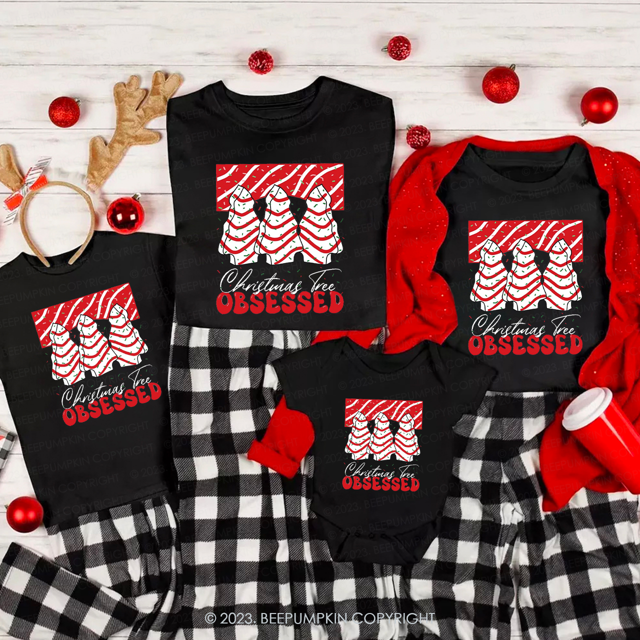 Christmas Tree Junkie Obsessed Retro Matching Shirt