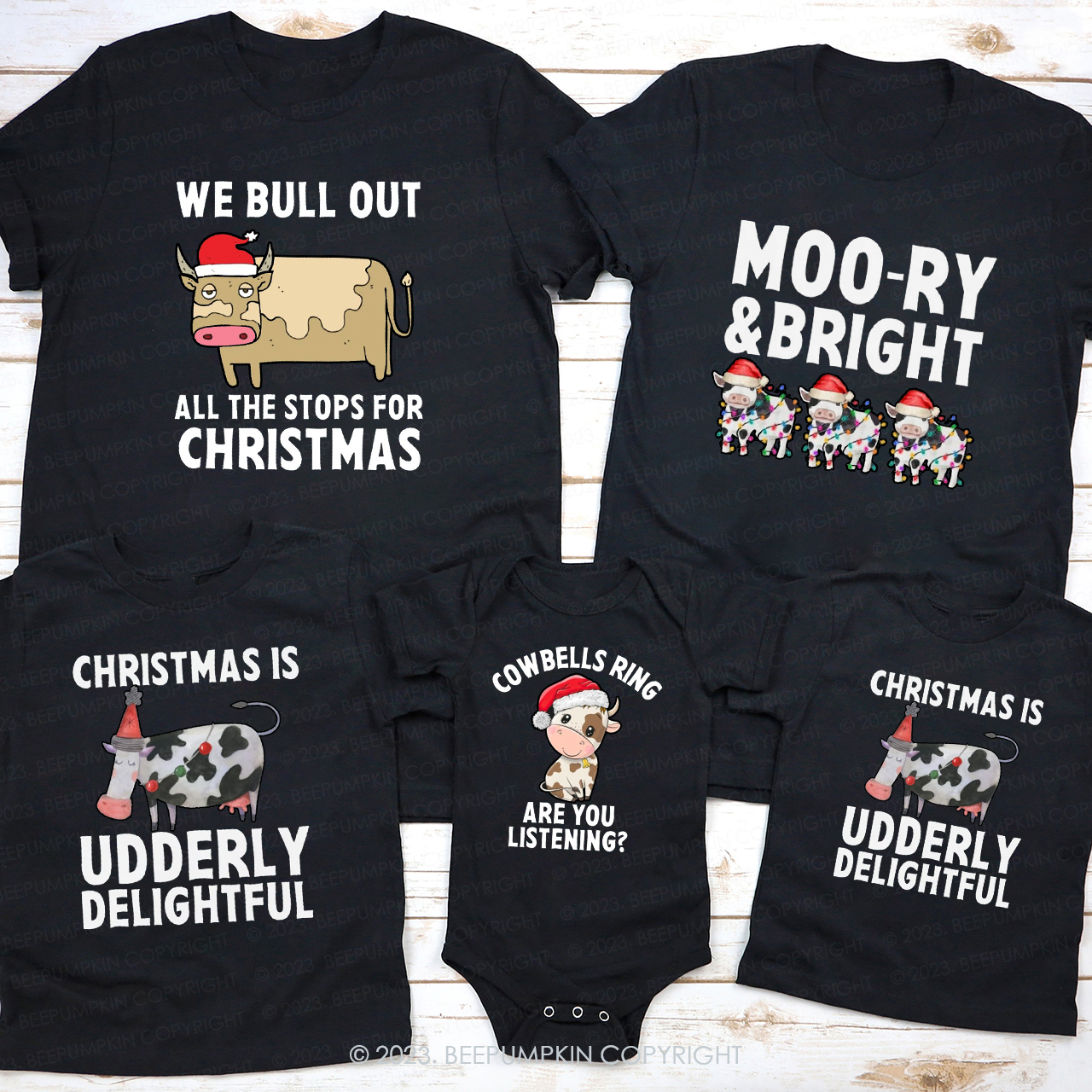 Funny Matching Family Cow Farm Christmas Shirts