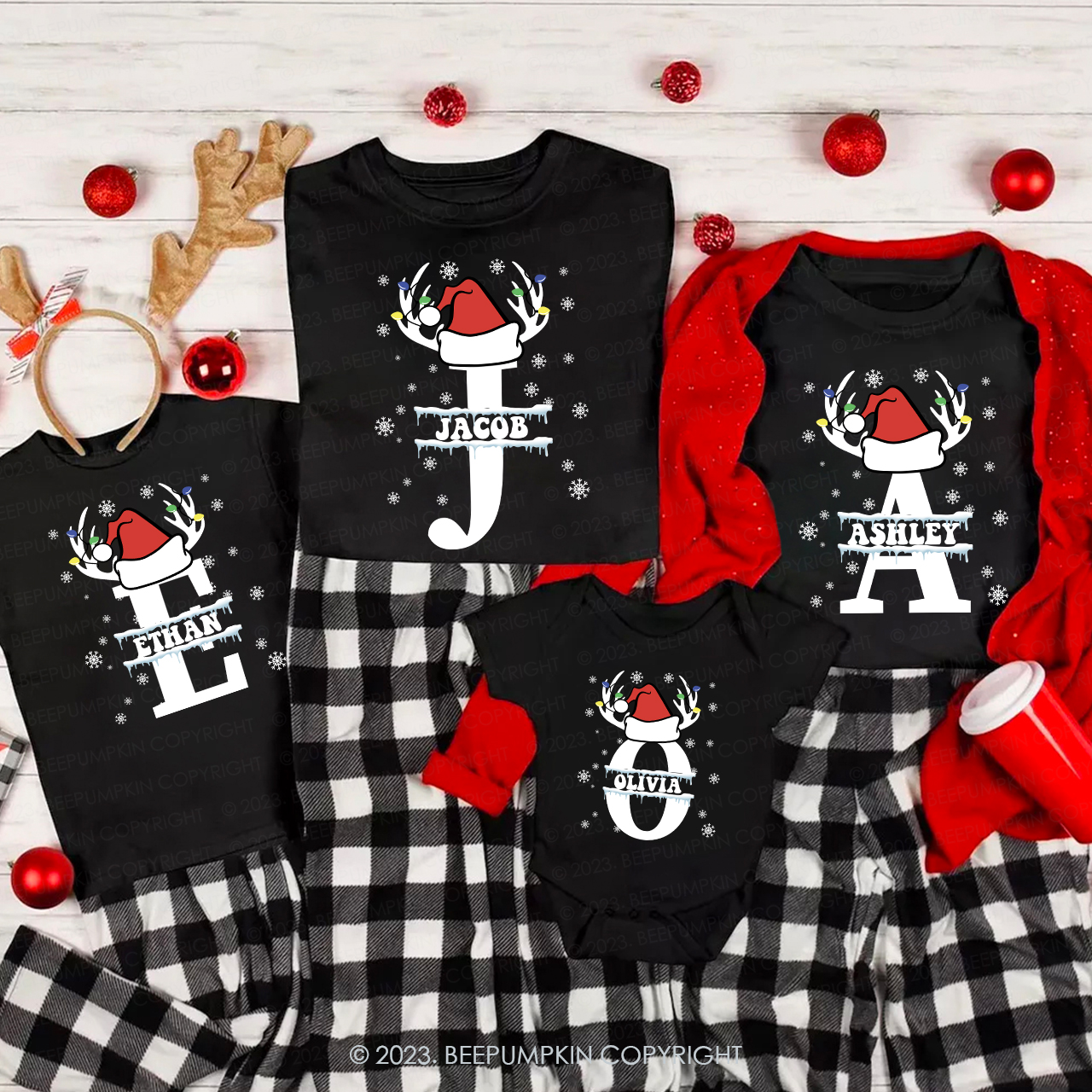 Custom Gift Monogrammed Family Christmas Shirts