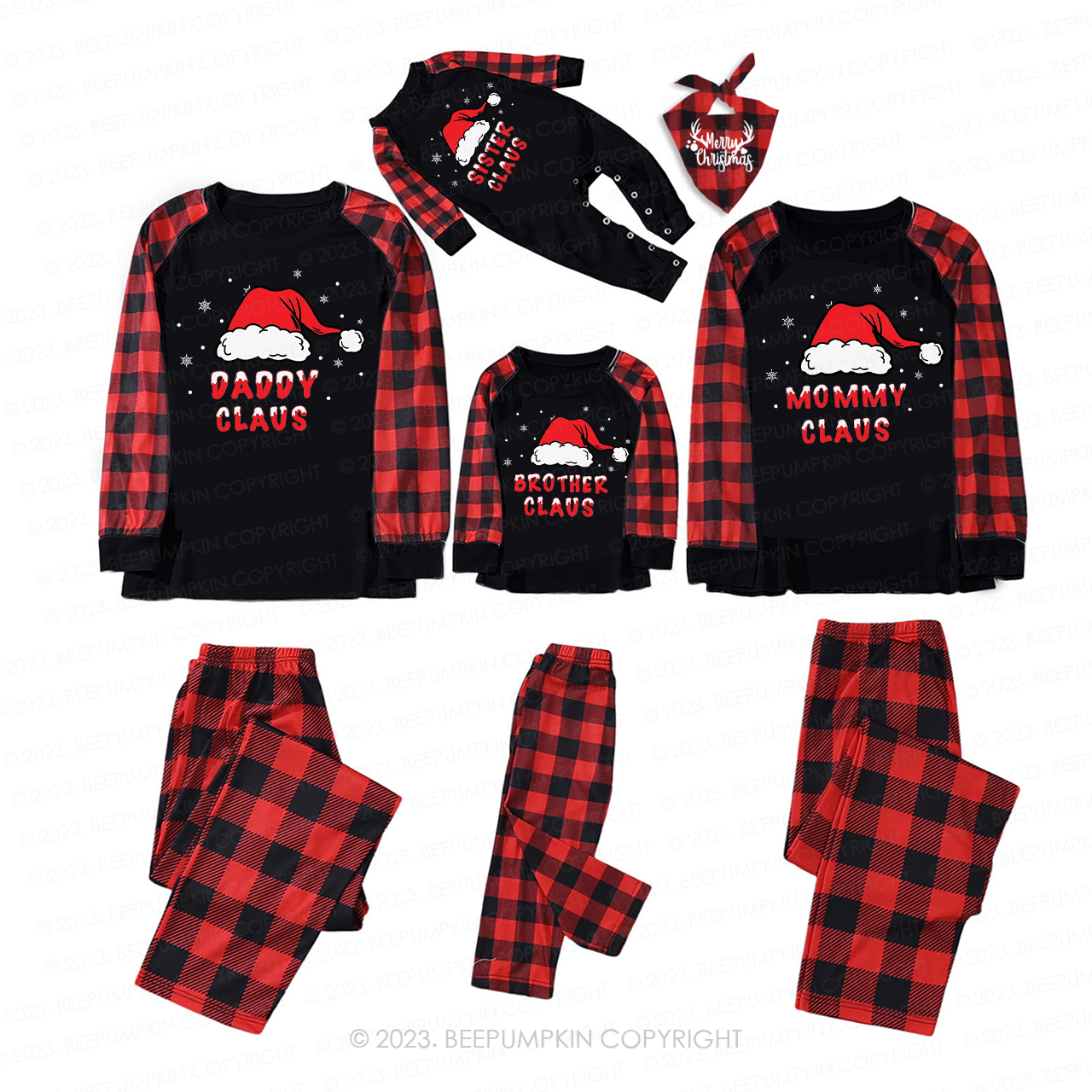 Personalized Claus Christmas Holiday Red Santa Hat Matching Pajamas