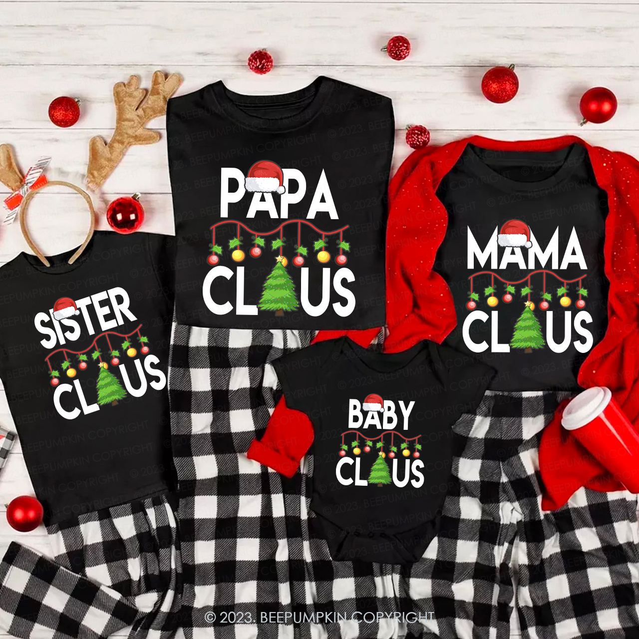 Personalized Cute Claus Christmas Candy Cane Matching Shirts