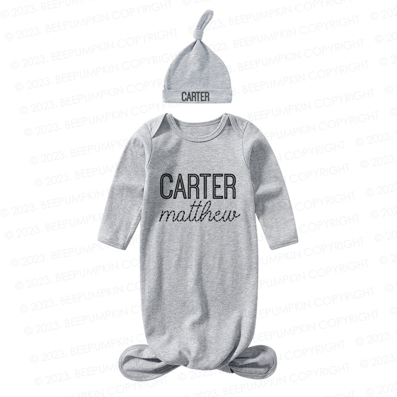 Personalized Gender Neutral Baby Knotted Gown&Hat Coming Home Outfit