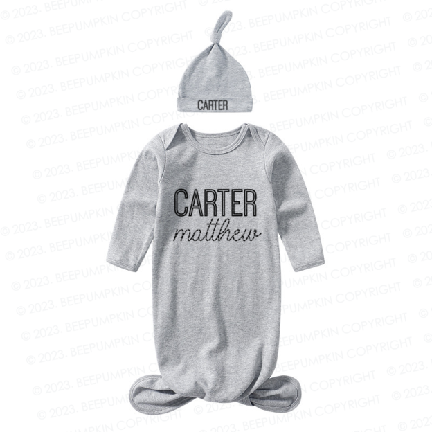 Personalized Gender Neutral Baby Knotted Gown&Hat Coming Home Outfit