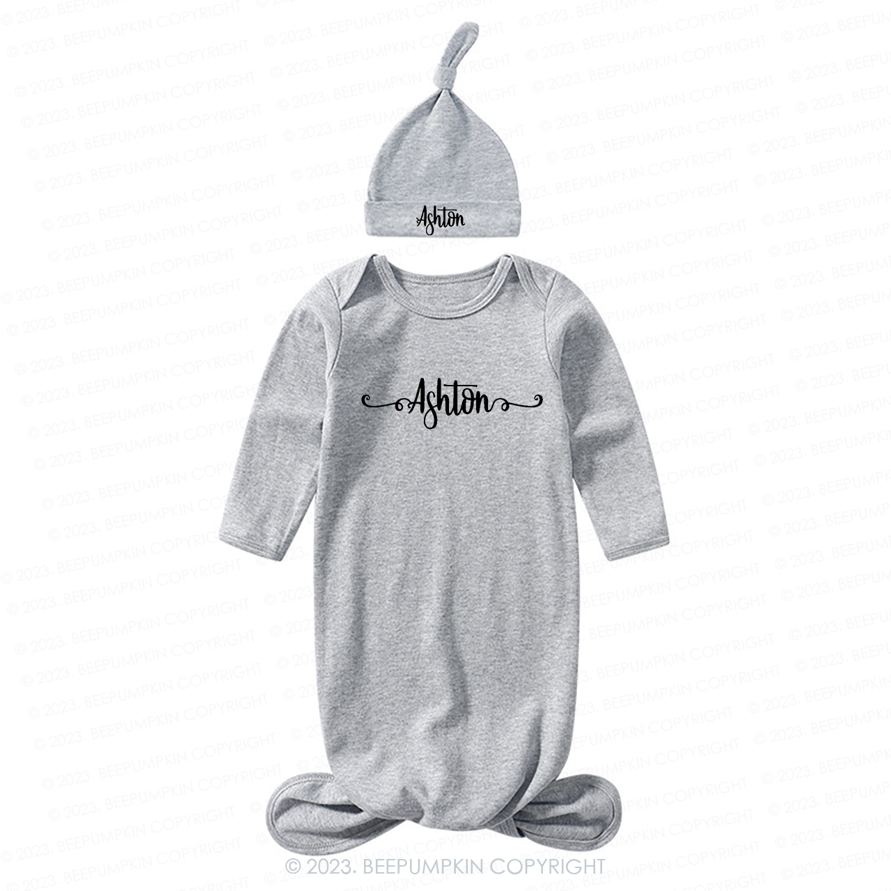  Unisex Knotted Baby Gown With Personalized Knotted Hat