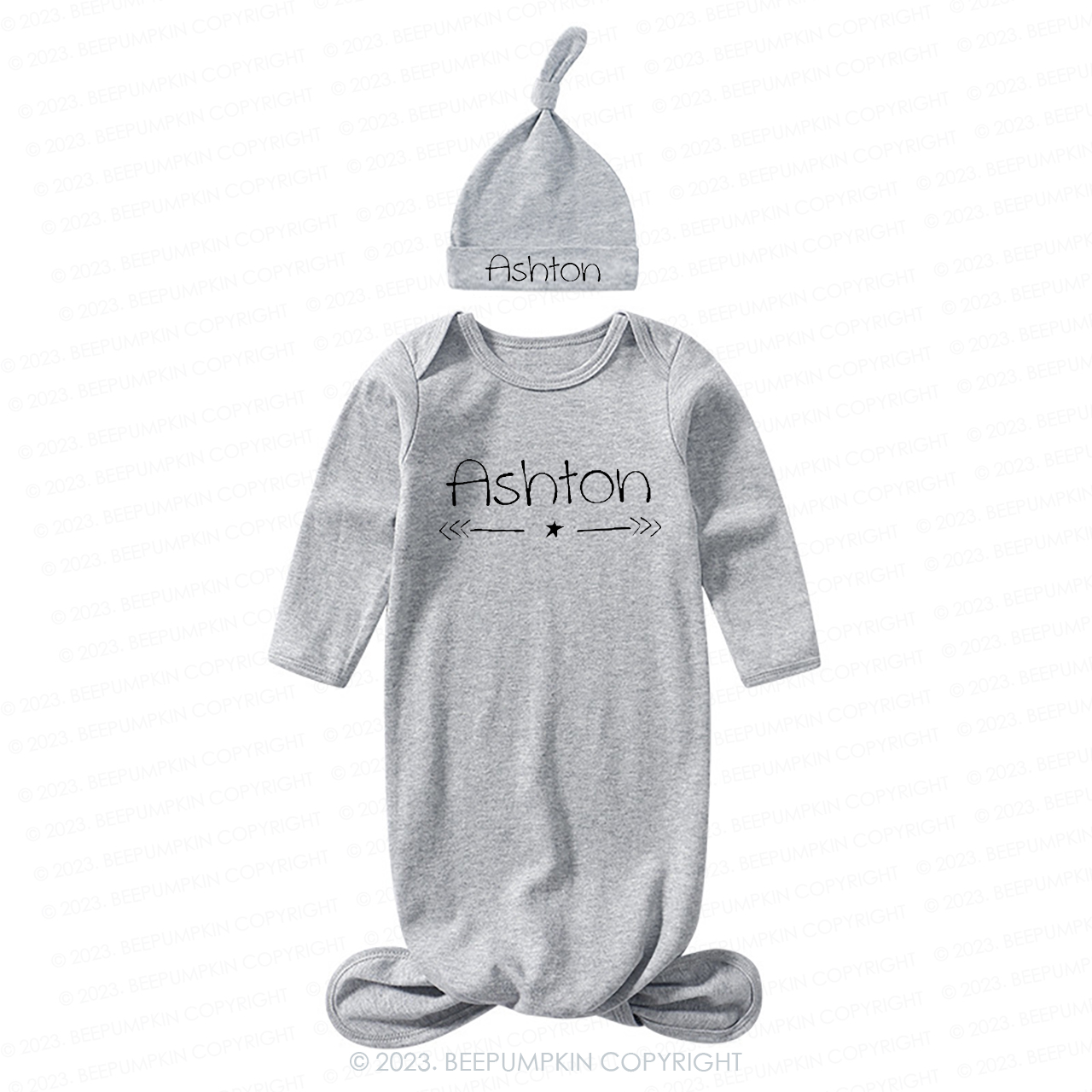 Personalized Star And Arrows Knotted Baby Gown With Hat