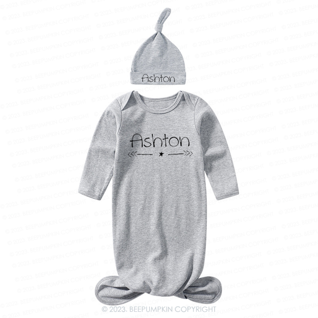 Personalized Star And Arrows Knotted Baby Gown With Hat
