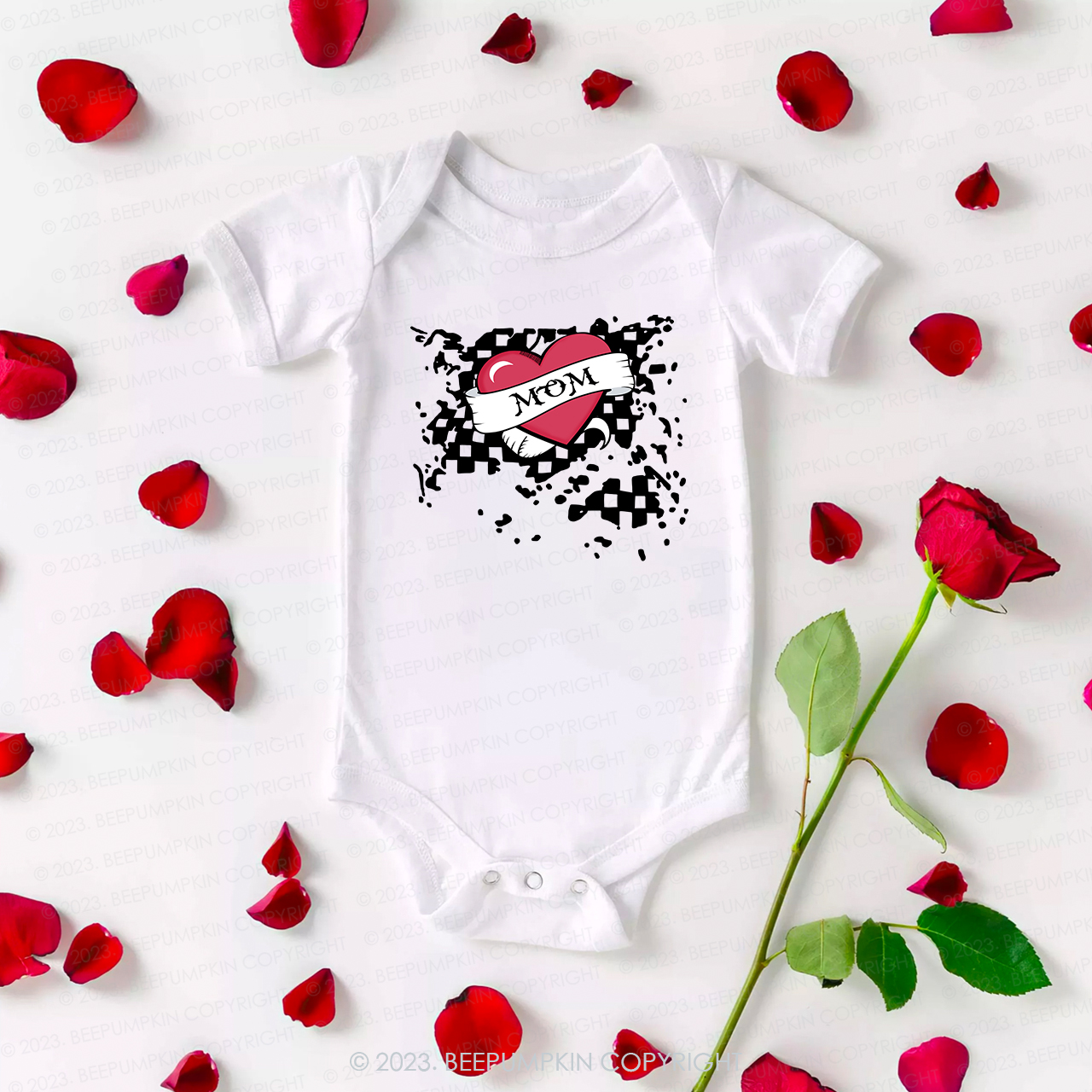Mom Heart Trucker Bodysuit For Baby Valentines Day