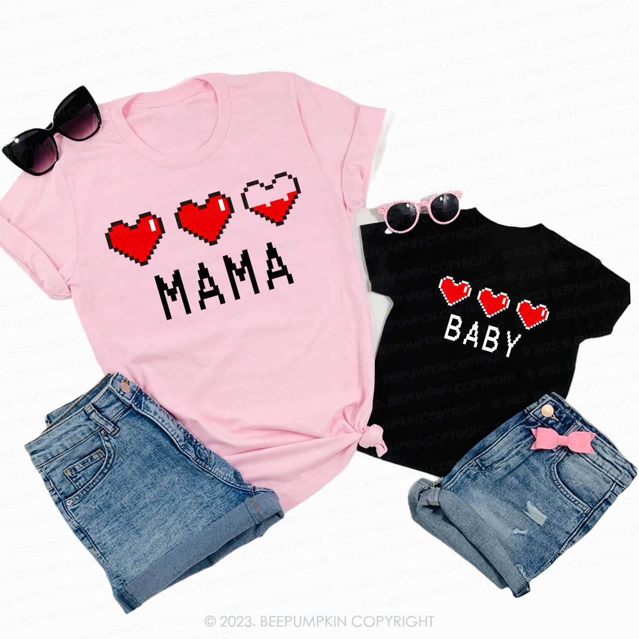 Personalized Pixel Heart Gift Valentine's Shirts For Family
