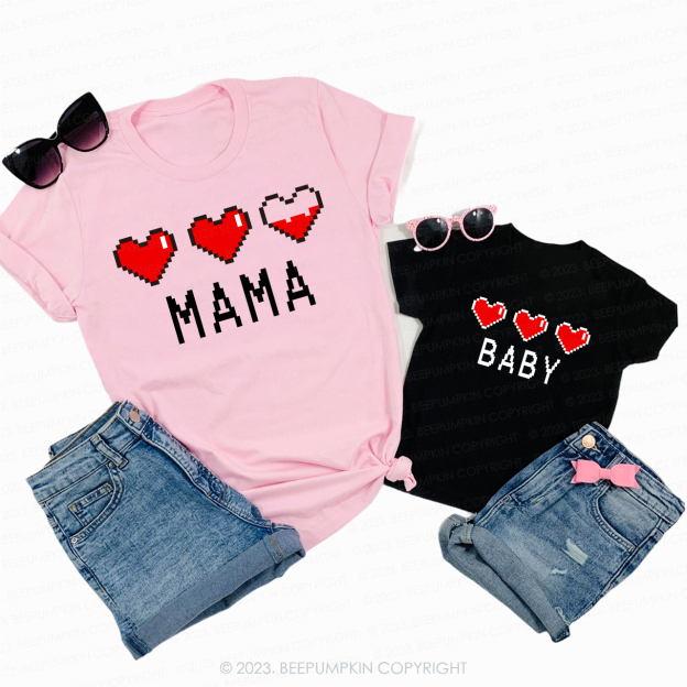 Personalized Pixel Heart Gift Valentine's Shirts For Family