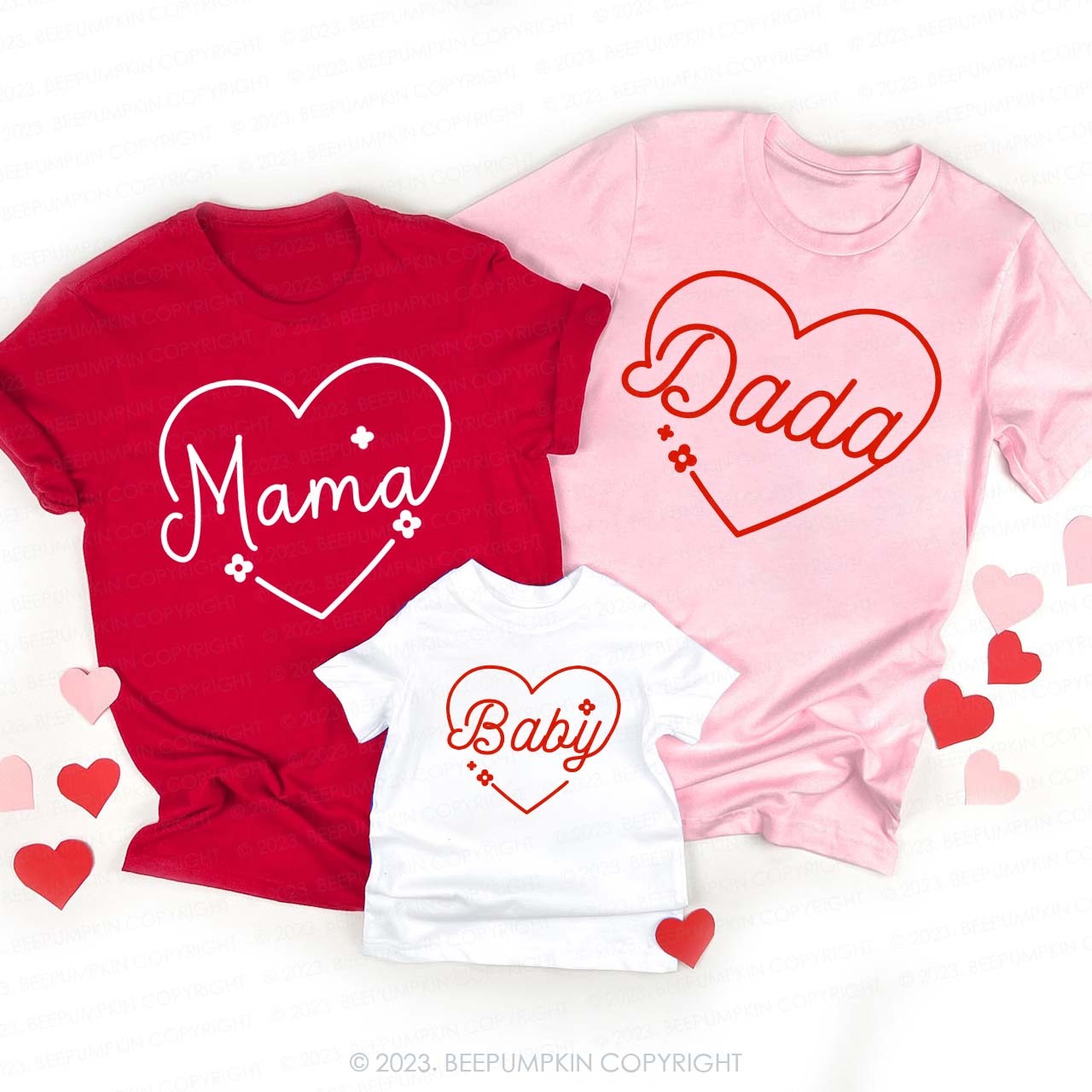 Flower Heart Valentine's Day Family Matching Shirts