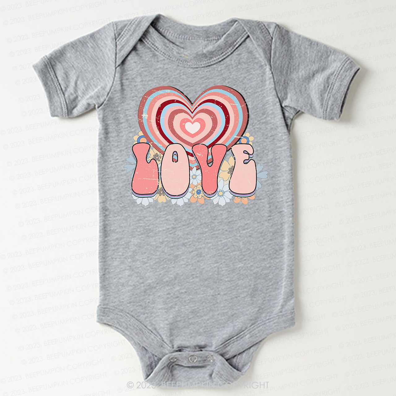 Retro Love Heart  Valentines Day  Bodysuit For Baby