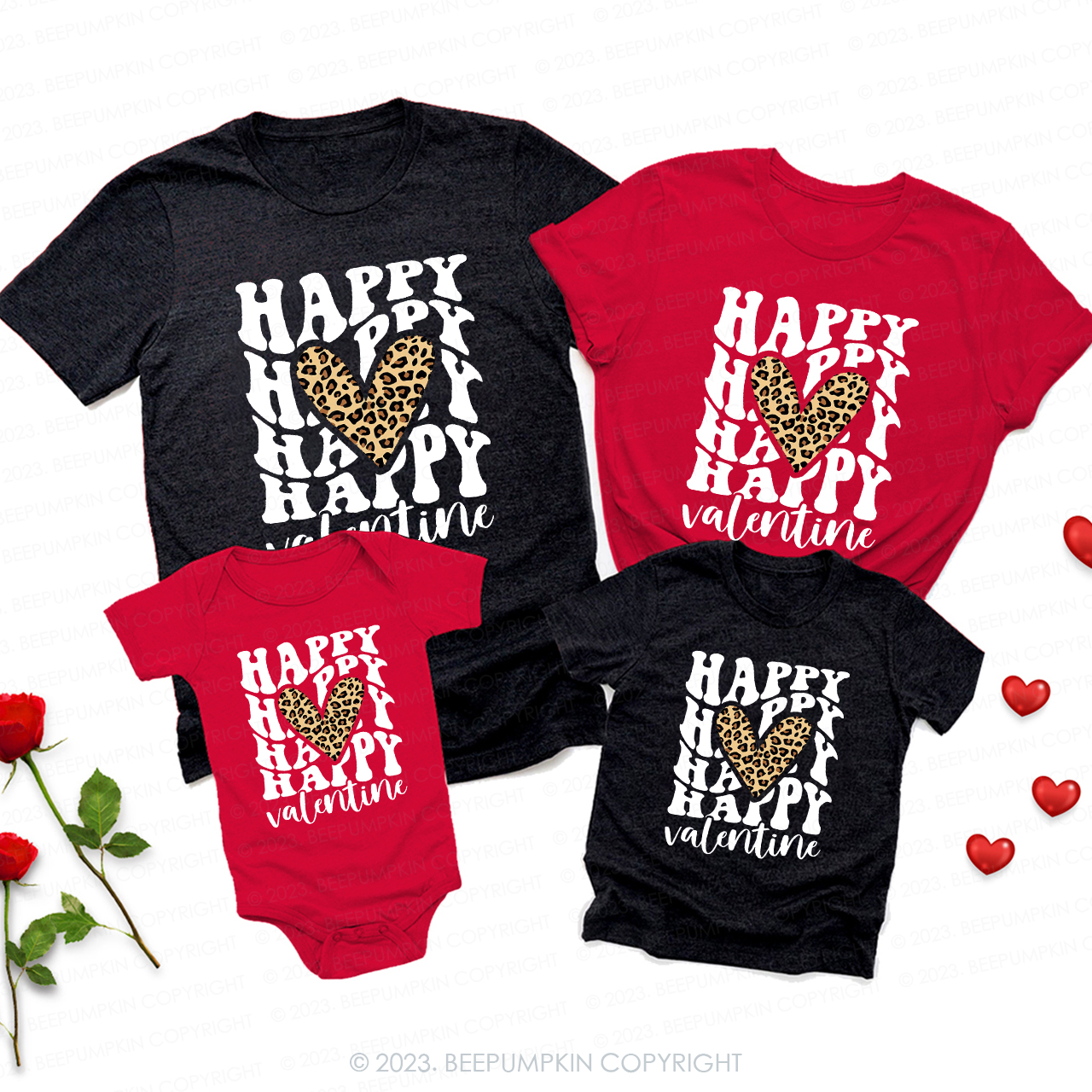 Stacked Happy Matching Valentine��s Shirts