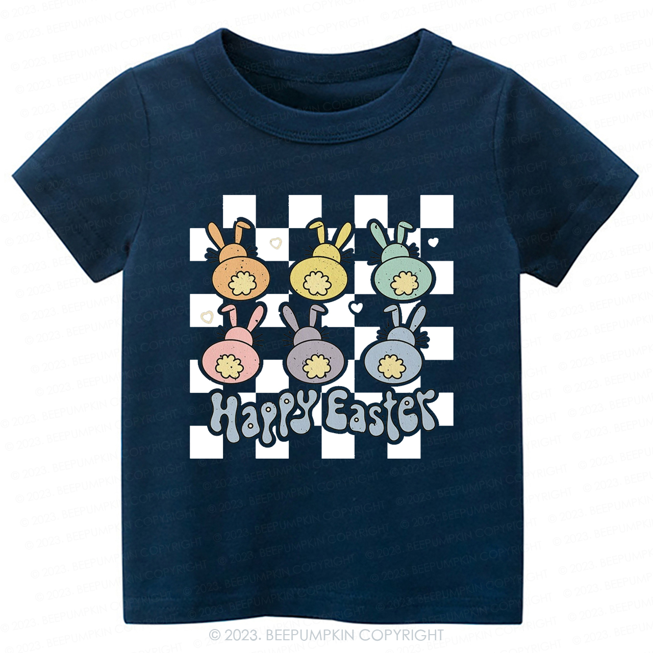 Happy Easter Checkered Bunnies-Toddler Tees
