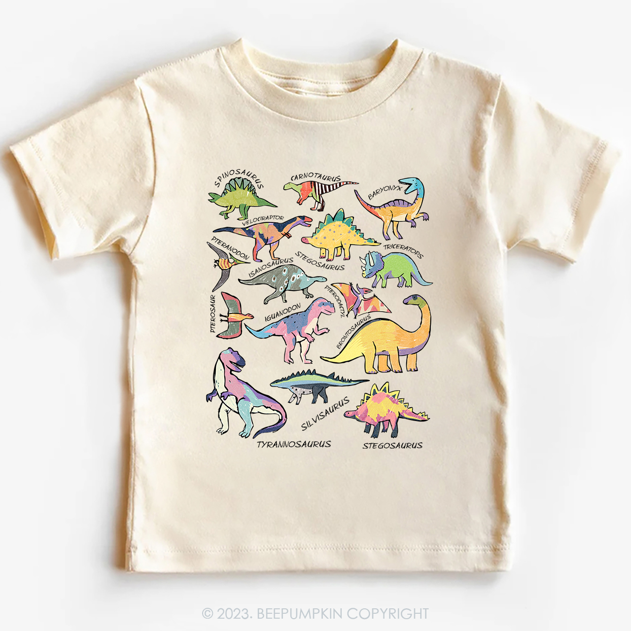 Retro Natural Toddler T-shirt - Types of Dinosaurs