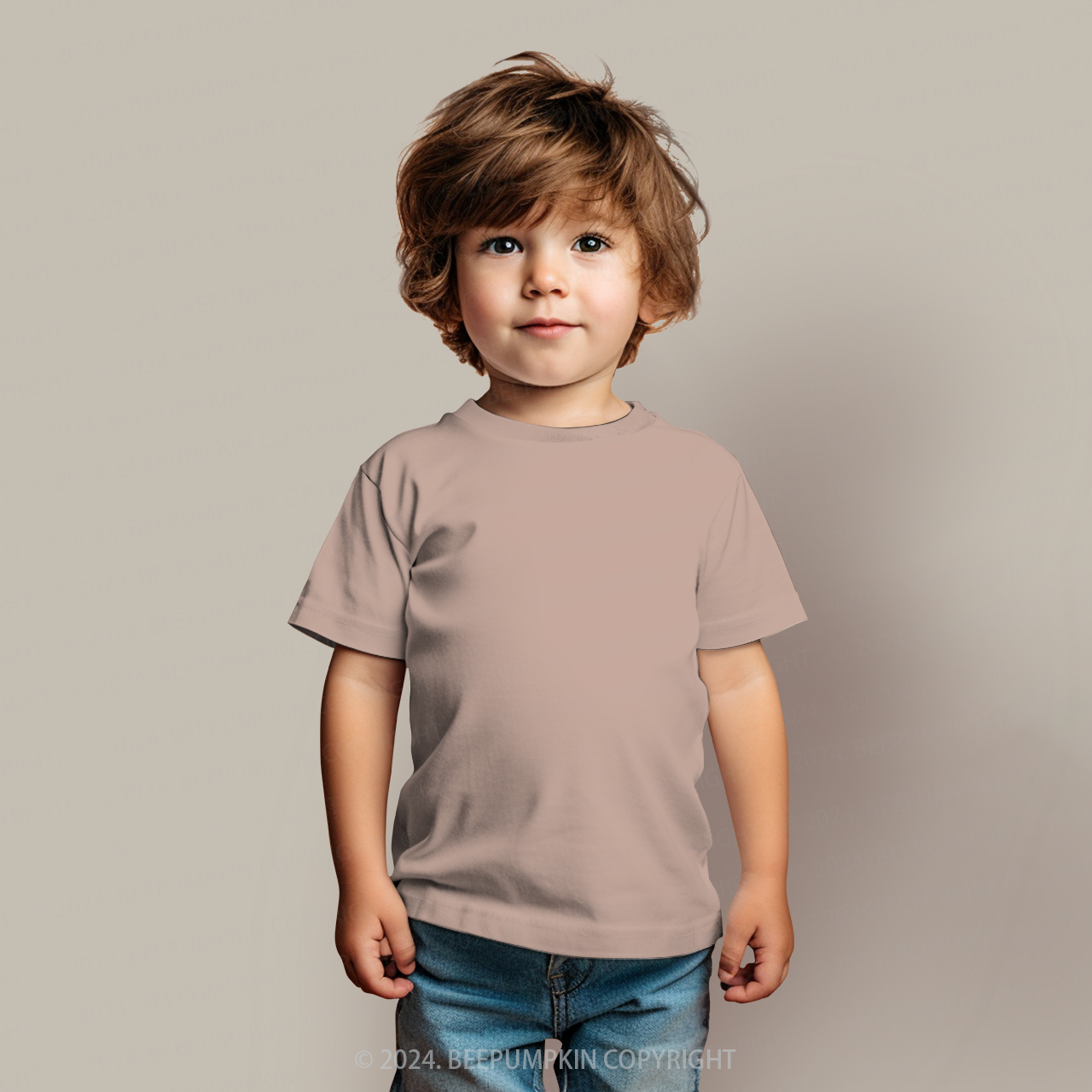 Rosy Brown Solid Color All Over Print Kids Tees