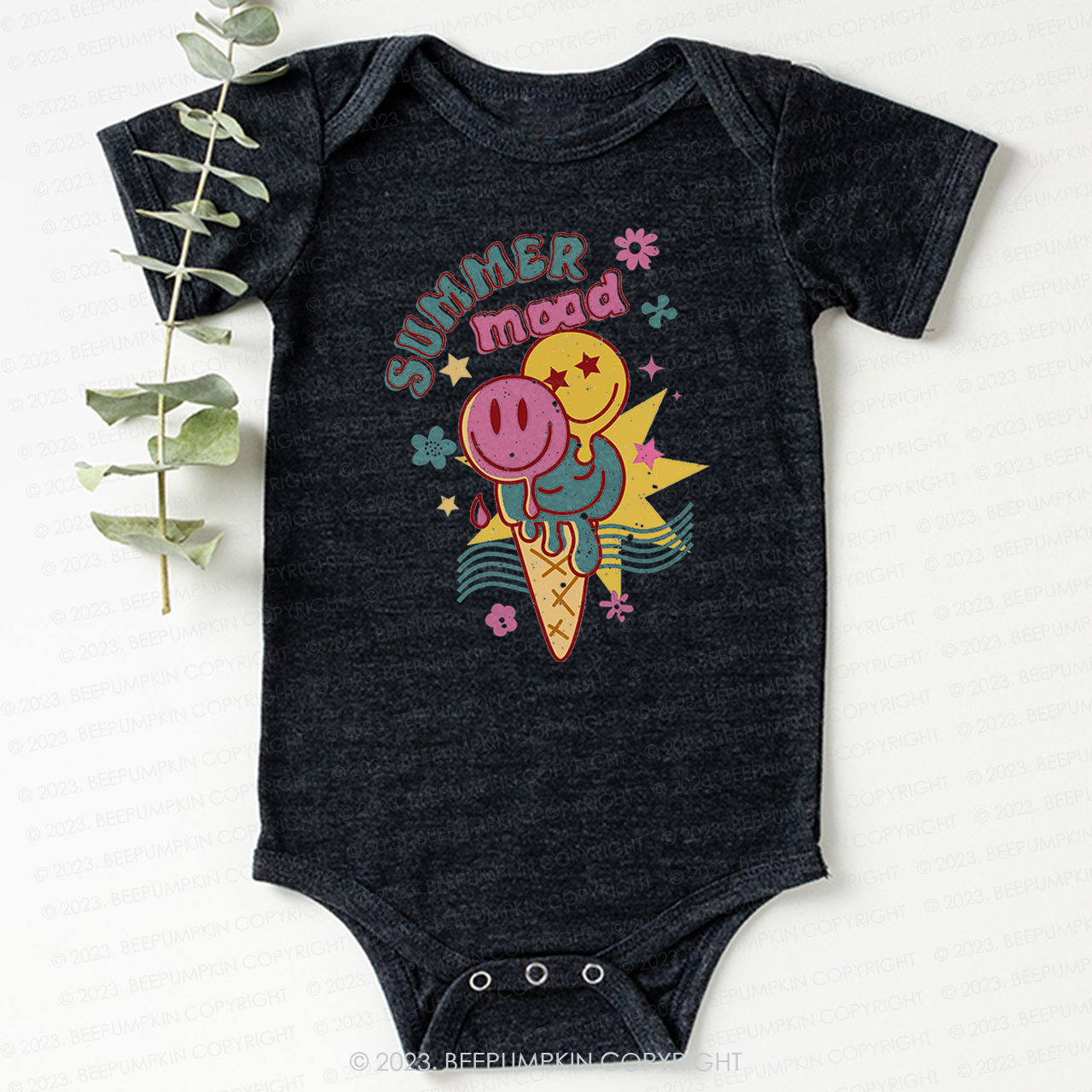 Summer Mood Ice Cream Happy Face Bodysuit For Baby