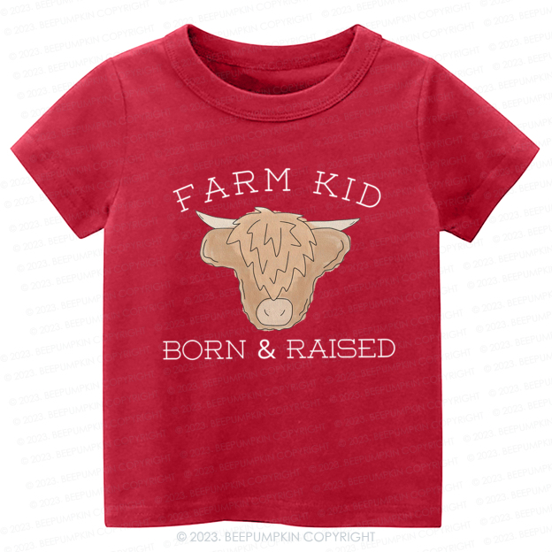 Farm Kid Born And Raised Kids Shirt