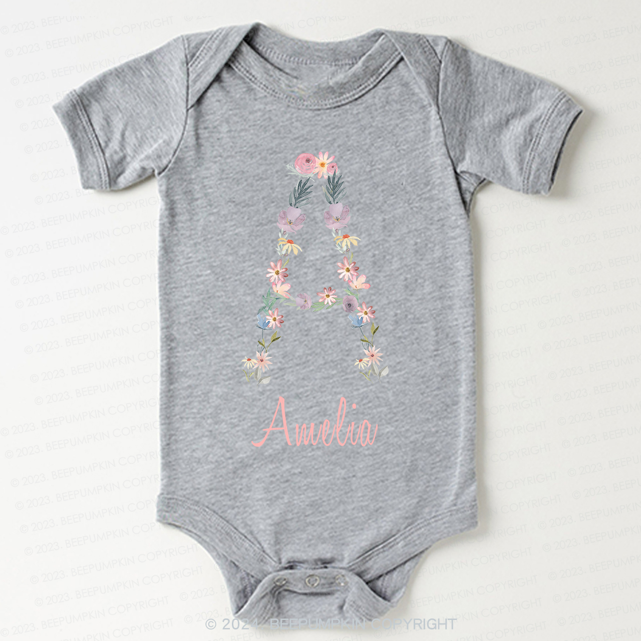 Personalized Flower Monogram Bodysuit For Baby 