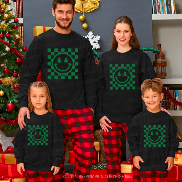 Christmas Green Smiley Tree  Family Christmas Sweatshirt