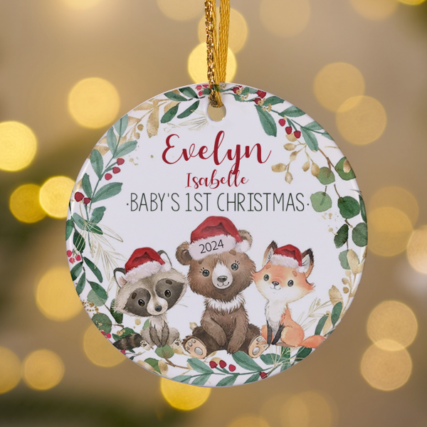 Image of Personalized Forest Animal Christmas Ornament Gift